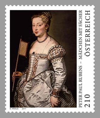 Briefmarke, Rubens – Mädchen mit Fächer