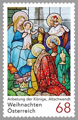 Briefmarke, Anbetung der Könige, Pfarrkirche Altschwendt