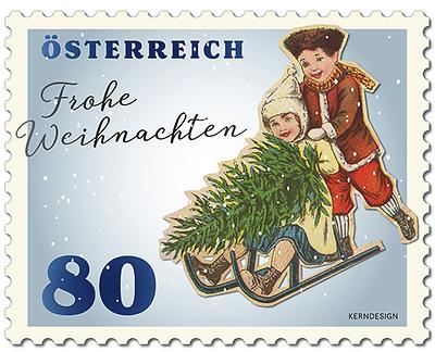 Briefmarke, Weihnachten 2019 – Kinder mit Schlitten