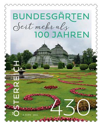 Briefmarke, Österreichische Bundesgärten: Der Schlosspark Schönbrunn mit Großem Palmenhaus