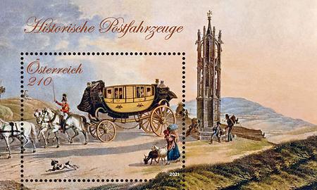 Briefmarke, Die historische Eilpostkutsche an der Säule „Spinnerin am Kreuz“
