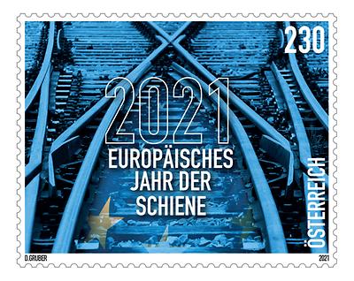 Briefmarke, 2021 ist das „Europäische Jahr der Schiene“