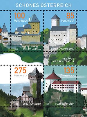 Briefmarke, Serie „Schönes Österreich“: Historische Gebäude und Architektur im ganzen Land