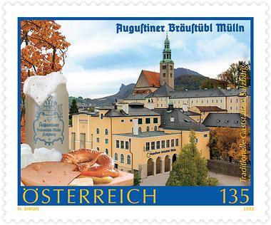 Briefmarke, Augustiner Bräustübl Mülln: Das Kloster mit der weltberühmten Brauerei