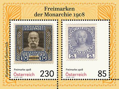 Briefmarke, Freimarken 1908: Gestaltet von Koloman Moser