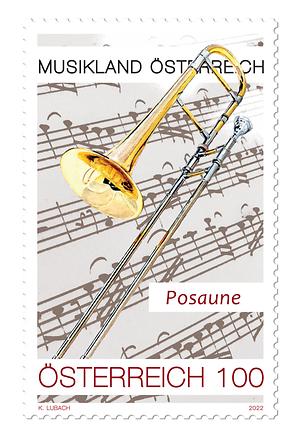 Briefmarke, Posaune: Tiefer, kraftvoller Klang