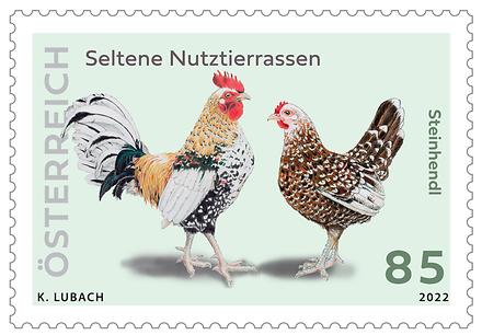 Briefmarke, Steinhendl: Eine seltene Nutztierrasse aus Österreich