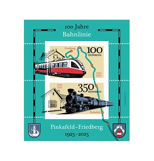 Briefmarke, 100 Jahre Bahnlinie Pinkafeld–Friedberg Briefmarke, 100 Jahre Bahnlinie Pinkafeld–Friedberg