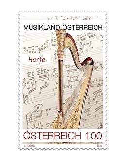 Briefmarke, Musikland Österreich Harfe