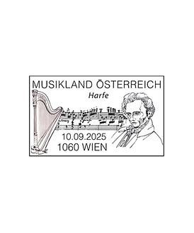 Briefmarke, Musikland Österreich Harfe