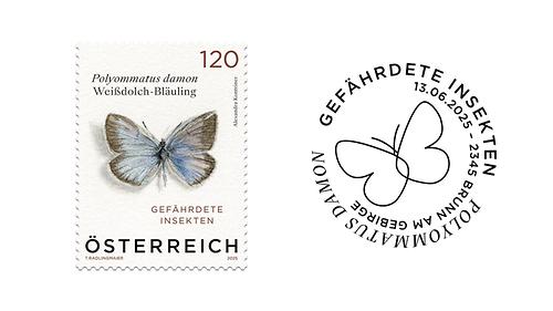 Briefmarke, Weißdolch-Bläuling – Polyommatus damon