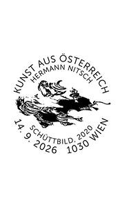 Briefmarke, Hermann Nitsch – Schüttbild, 2020 - Kunst für alle Sinne