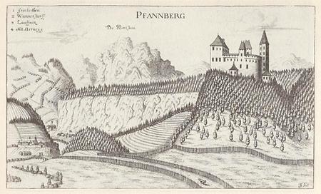 Burg Pfannberg, Foto: Vischers Topographia Ducatus Styriae 1681