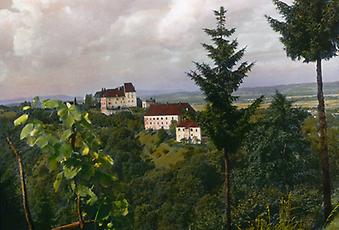 Weingebiet um Schloss Seggau. Seggauberg. Steiermark. Handkoloriertes Glasdiapositiv. 1932., © IMAGNO/Öst. Volkshochschularchiv