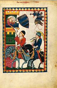 Minnesänger Herrand von Wildon und seine Frau Perchta von Liechtenstein, Codex Manesse