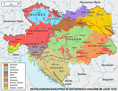 Karte der Bevölkerungsgruppen in Österreich-Ungarn 1910