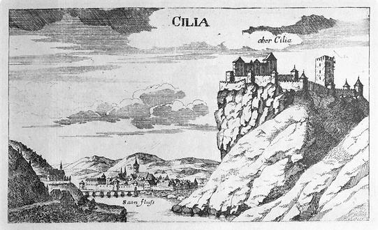 Alte Ansicht der Burg Ober-Cilli von G. M. Vischer (1681)