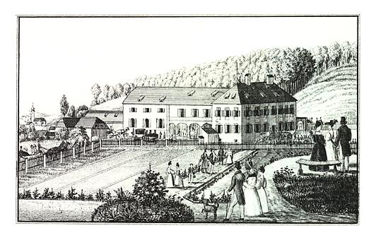 Das Schloss als Brauhaus mit Gastwirtschaft um 1830