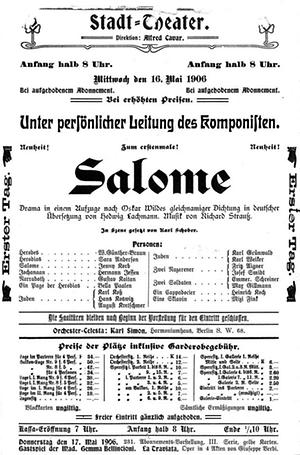 Ankündigung der österreichischen Erstaufführung der 'Salome' in Graz
