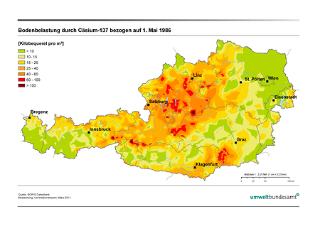 Bodenbelastung durch Cäsium-137 im Jahr 1986