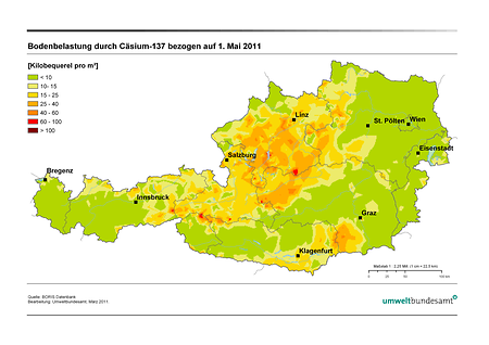 Bodenbelastung durch Cäsium-137 im Jahr 2011