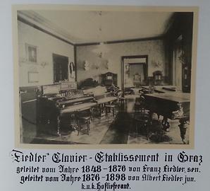 Blick in Fiedlers Clavier-Etablissement um 1898