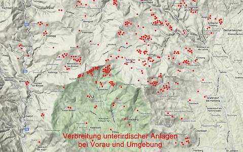 Verbreitung der unterirdischen Anlagen um Vorau