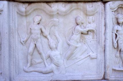 Reliefszene mit der Flucht der Iphigenie von Tauris