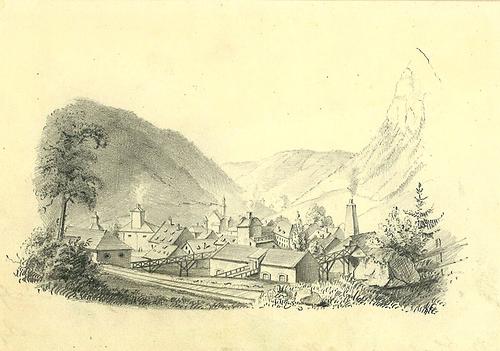 Abb.2: Vordernberg um 1840, Bleistiftzeichnung, Universitätsbibliothek der Montanuniversität