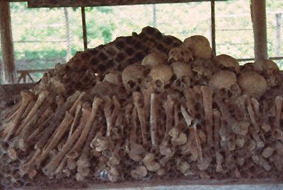 Bones from some of the estimated 1.5 million Cambodians killed by the Khmer Rouge.