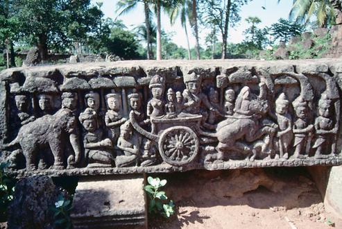 Carved stone fall in the ruins of Ta Keo.