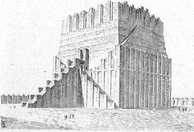 Der 'babylonische Turm', visualisiert von Robert Koldewey im 'Zentralblatt der Bauverwaltung 421' (1919)