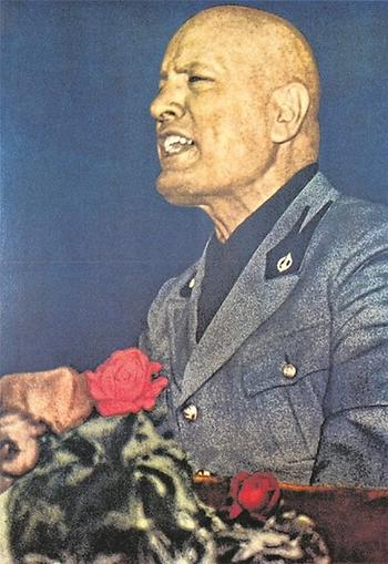 Benito Mussolini auf einem faschistischen Plakat