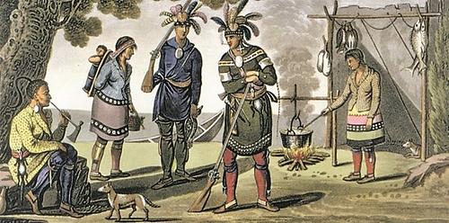 Ureinwohner Nordamerikas einst bei einem Kochplatz