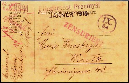 Flug Feldpostkarte vom 9. 1. 1915