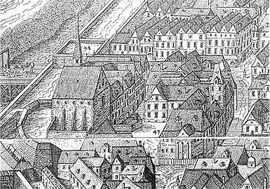 Das Herzogskolleg, rechts neben der Dominikaner-Kirche, war der erste Standort der Uni Wien