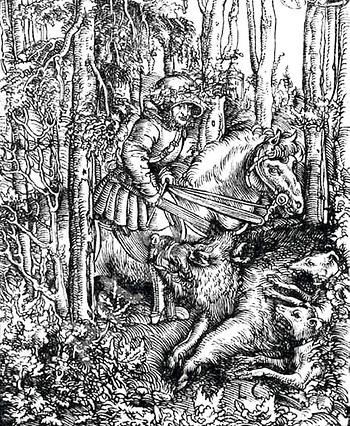 Lucas Cranach, Fürst auf Wildschweinjagd, Holzschnitt, Anfang 16. Jh.