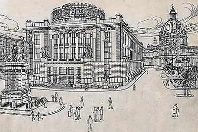 Otto Wagners Vision vom Karlsplatz (1909)., Abb.: Gryffindor/WikipediaOtto Wagners Vision vom Karlsplatz (1909). Abb.: Gryffindor/Wikipedia