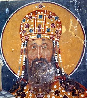 The fresco of king Stefan Milutin, King`s Church in Studenica, Serbia