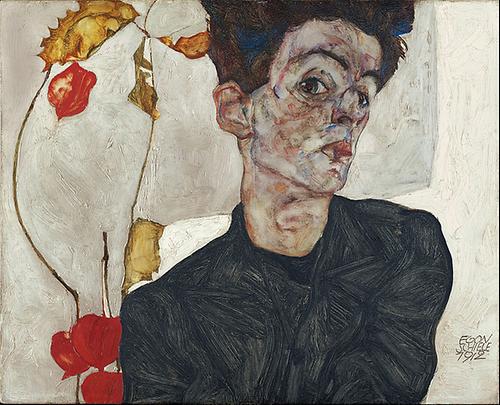 Eines von Schieles Hauptwerken, beheimatet in der Sammlung Leopold: 'Selbstbildnis mit Lampionfrüchten', 1912.
