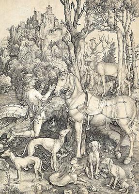 Albrecht Dürer, „Der hl. Eustachius“; Kupferstich, um 1500