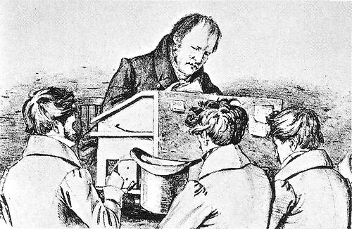 Hegel mit Berliner Studenten, Lithographie F. Kugler, 1828