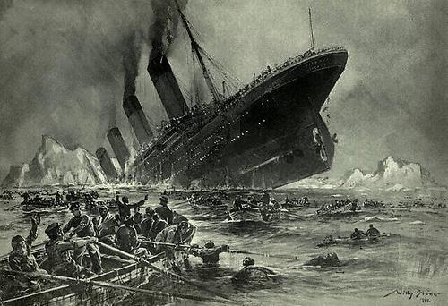 Untergang (Symbolbild). Der Untergang der „Titanic‟ (Zeichnung von Professor Willy Stöwer)