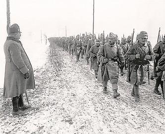 Fußmarsch an die Front in Galizien, Winter 1915