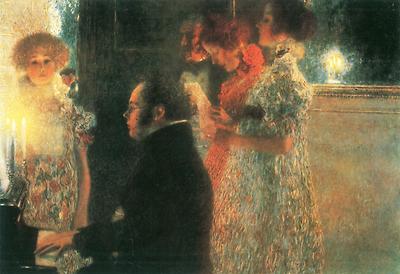Schubert am Klavier, gemalt 1899 von Gustav Klimt. Das Bild ist 1945 verbrannt.