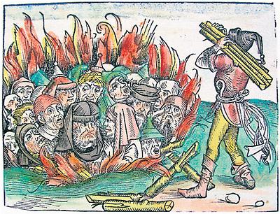 Mittelalter „...do warden die iuden...mit gepürlicher peen des tods gestraft...“ So werden die Pogrome in der Schedel’schen Weltchronik aus 1493 beschrieben, Foto: commons.wikimedia.org (2)