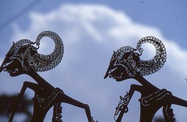 Javanese shadow puppet cut from buffalo leather