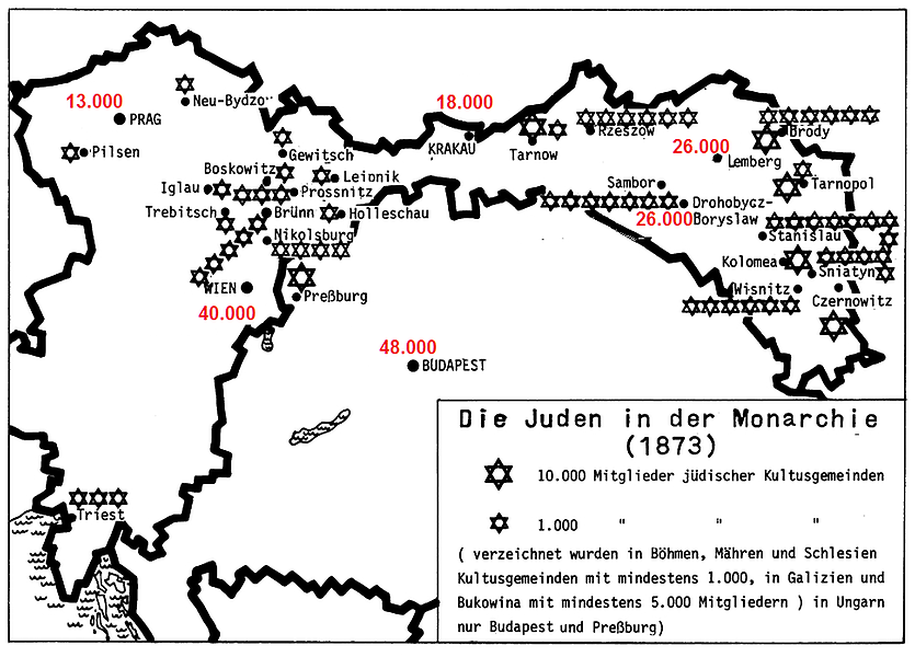 Siedlungsgebiete der Juden in der Monarchie