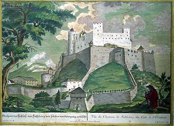Burg Hohensalzburg - kolorierter Kupferstich von Anton Danreiter,1750