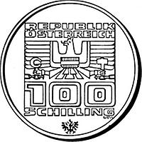 100 Schilling - XII. Olympische Winterspiele in Innsbruck 1976, 2. Ausgabe/Hall (1975)